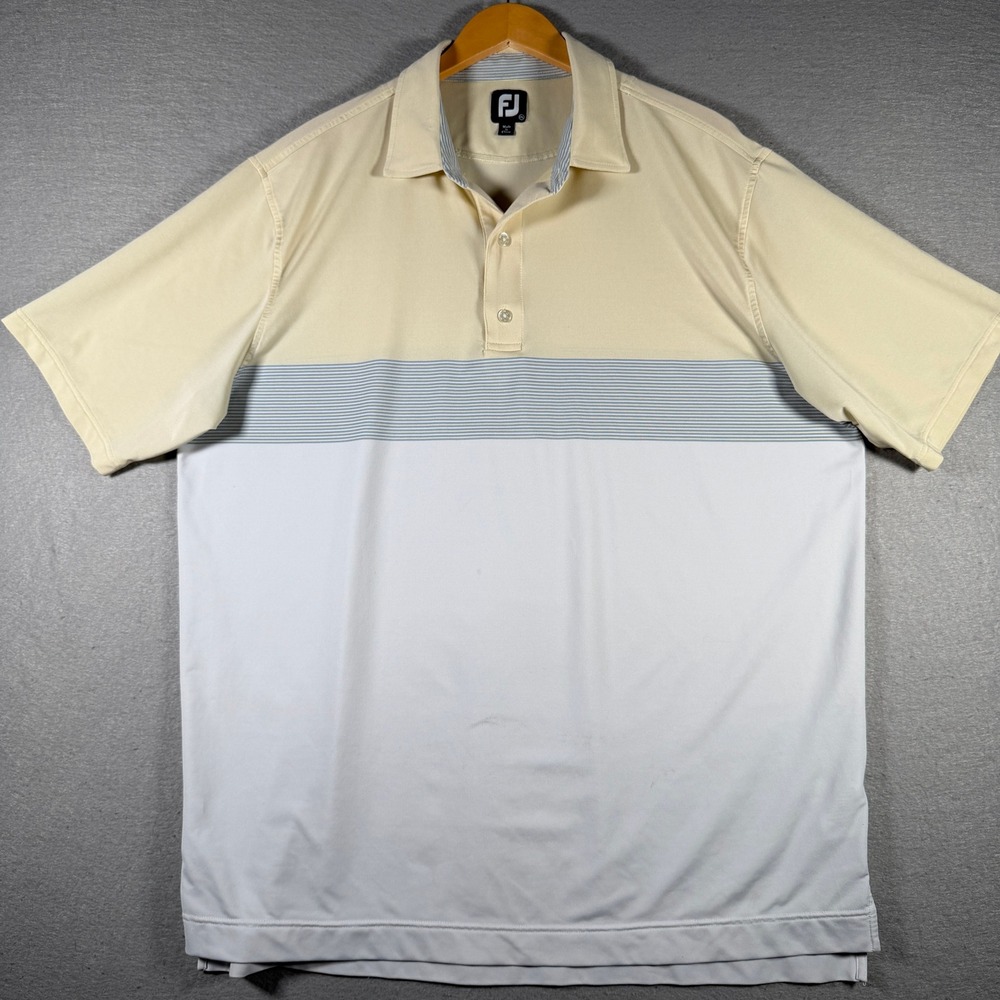 FootJoy ProDry Mens Golf Polo Shirt Cream White Striped Colorblock Size XL 29593